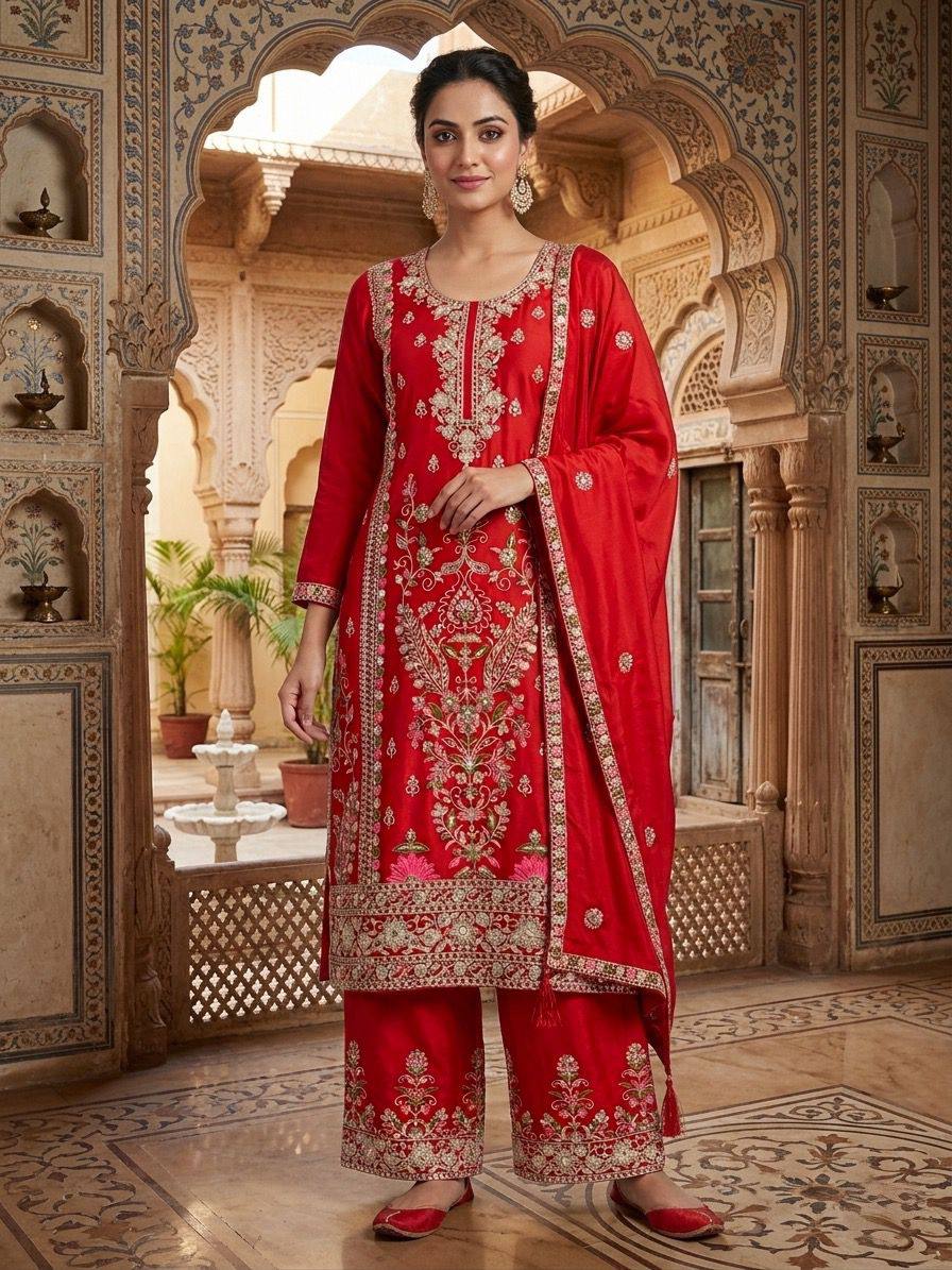 Regal Scarlet Heritage Kurta Set